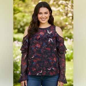 TANYA TAYLOR Purple Floral Georgina plus Silk Top, 2x